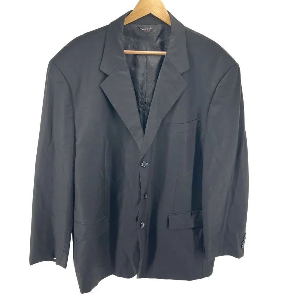 Ferretti Uomo wool Sport Coat Blazer Suit Jacket 3 Button Black Size 52 - 53